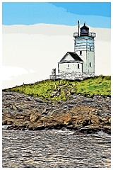 Two Bush Island Light on Rocky Shore - Digital Painting